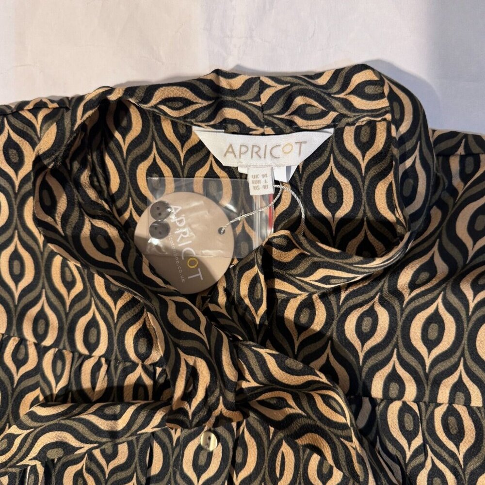 Apricot Boutique Bow Blouse Size M NWT Flowy Geometric Pattern Button Up Shirt - Picture 2 of 6